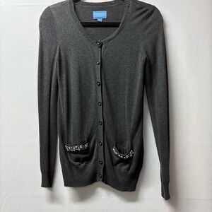 Simply Vera Vera Wang elegant, gray cardigan, Jeweled Pocket XS button up